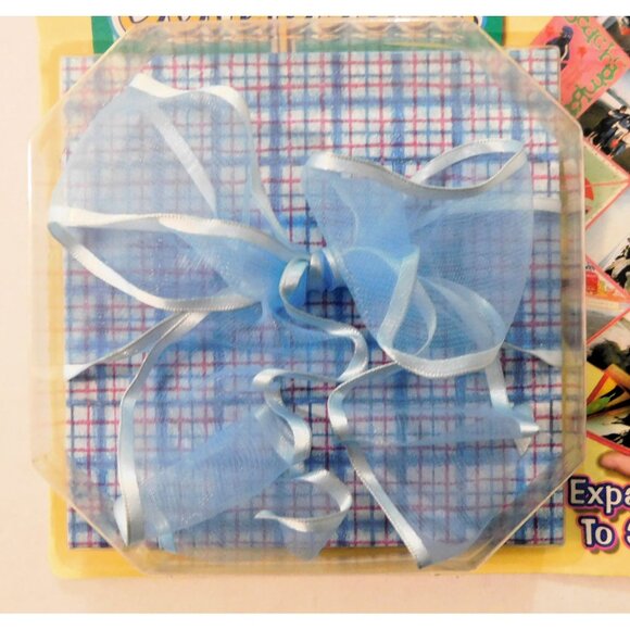 Freckle Press Fold-Out Scrapbook Blue Baby Plaid Cover Ribbon Expands to 3 Feet - Picture 2 of 3